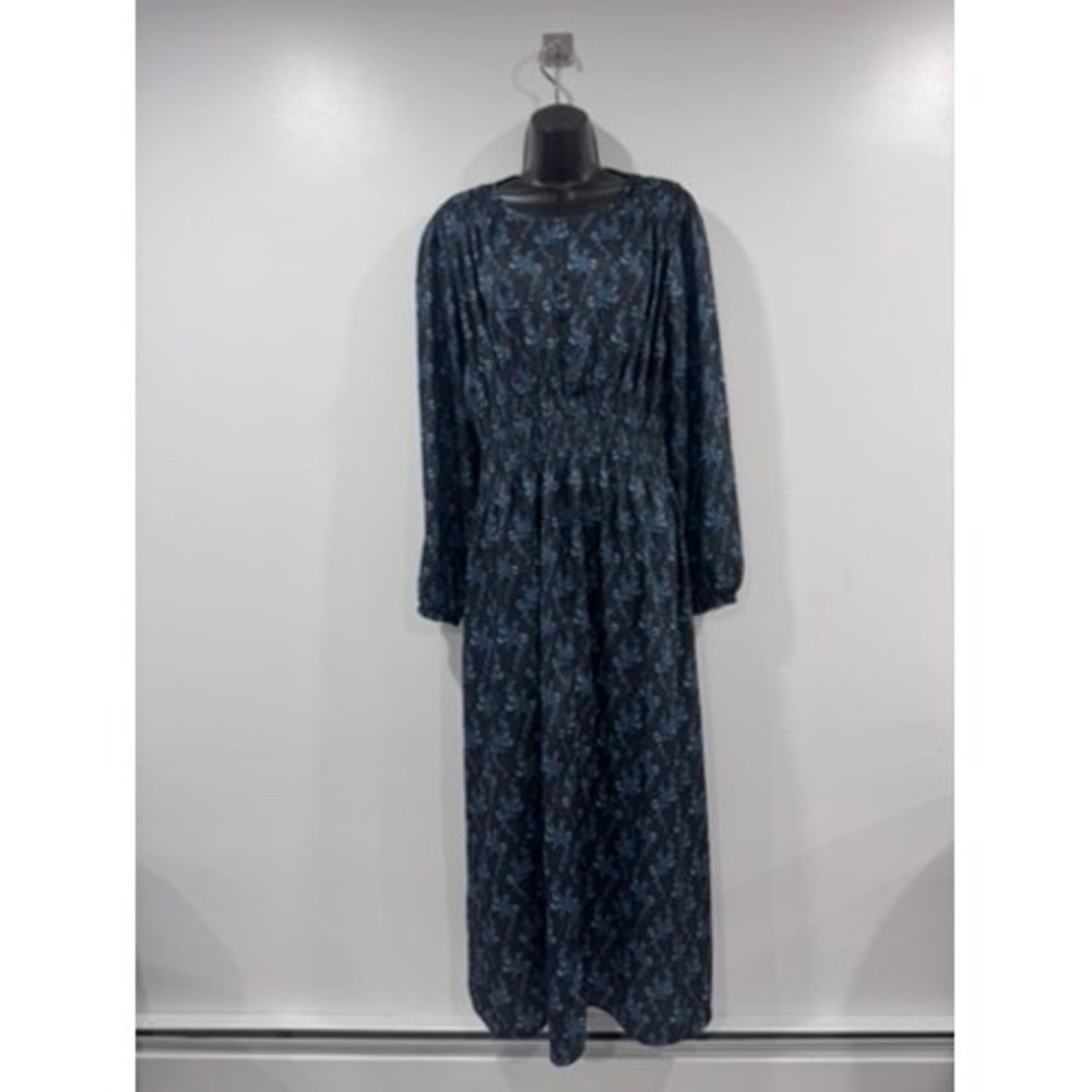 Hill House The‎ Rosely Dress Floral Paisley Smocked Waist Blue Size XL